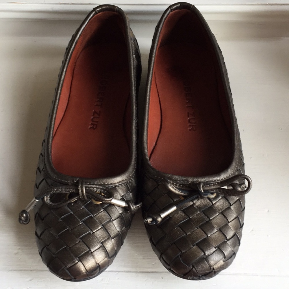 Robert Zur Metallic Bronze Woven Ballet Flats
